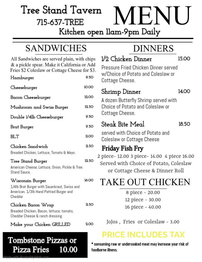 Tree Stand Tavern Menu image 2